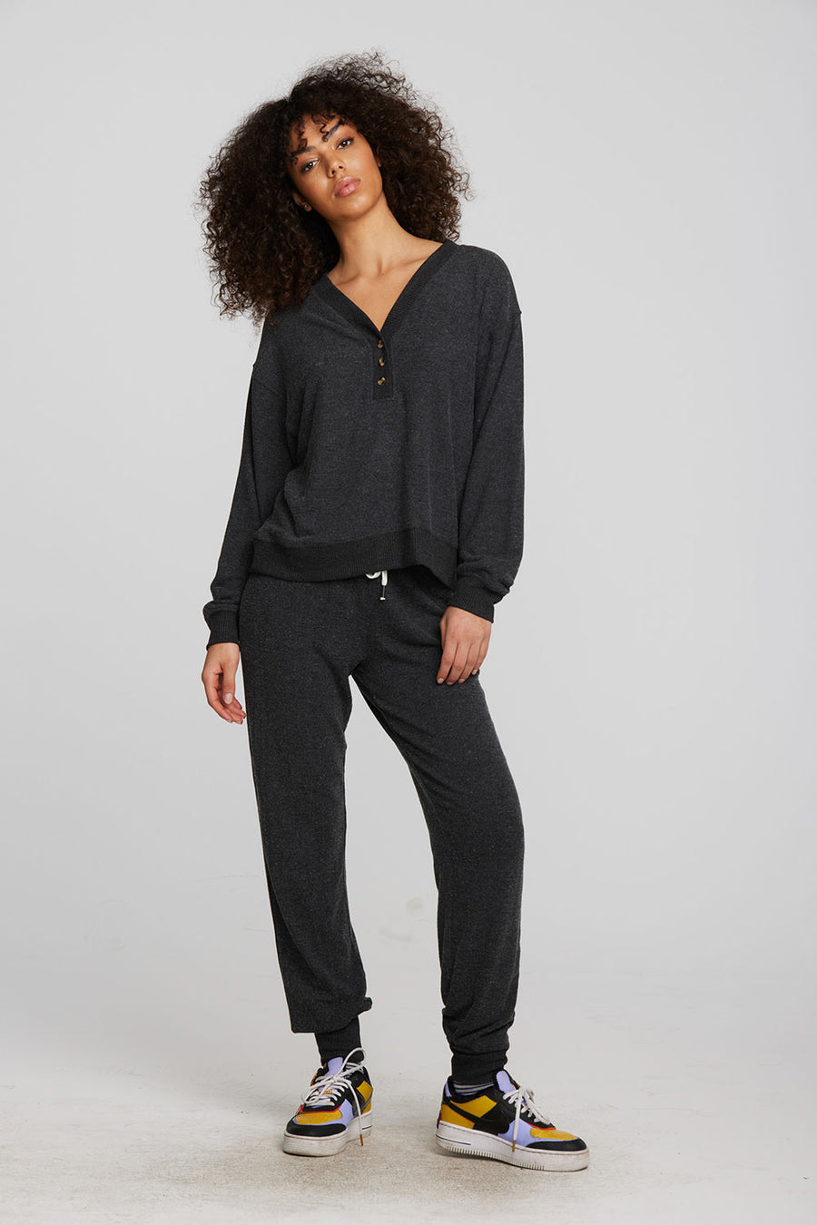 Recycled Bliss Knit Joggers with Rib Detail and Shoestring Tie Womens chaserbrand