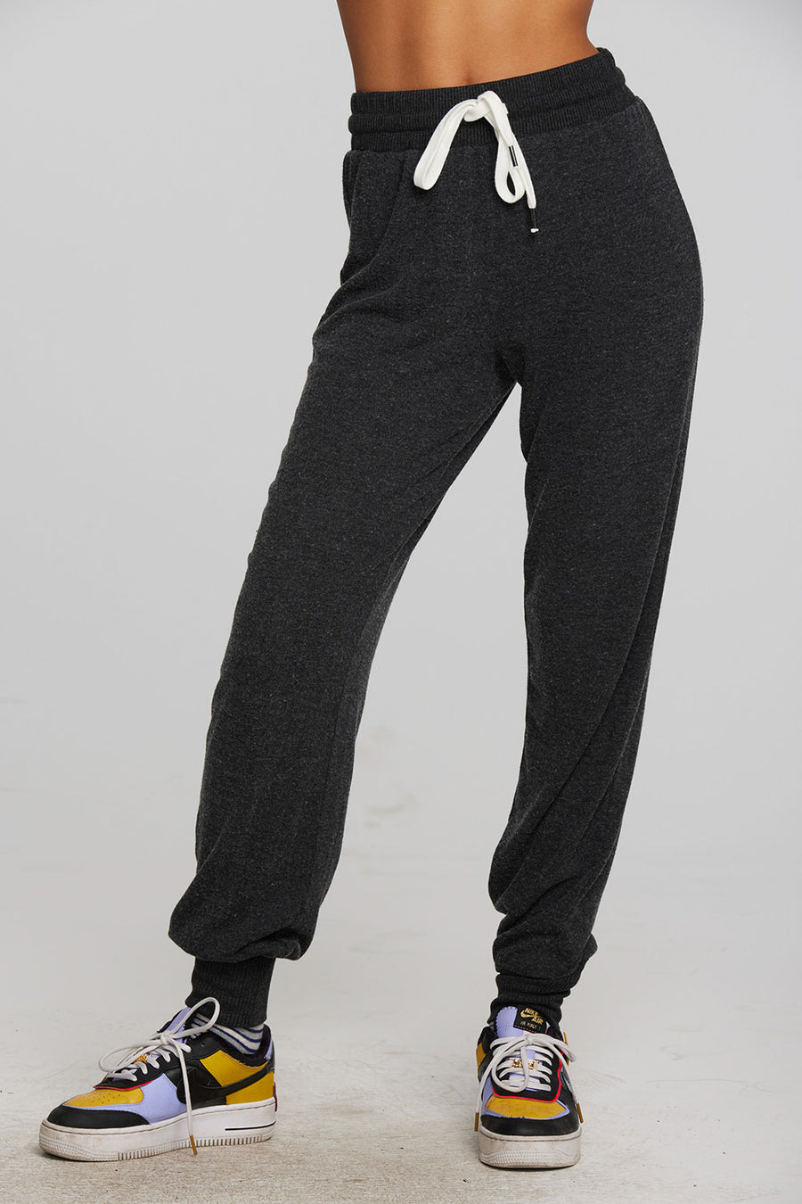 Recycled Bliss Knit Joggers with Rib Detail and Shoestring Tie Womens chaserbrand
