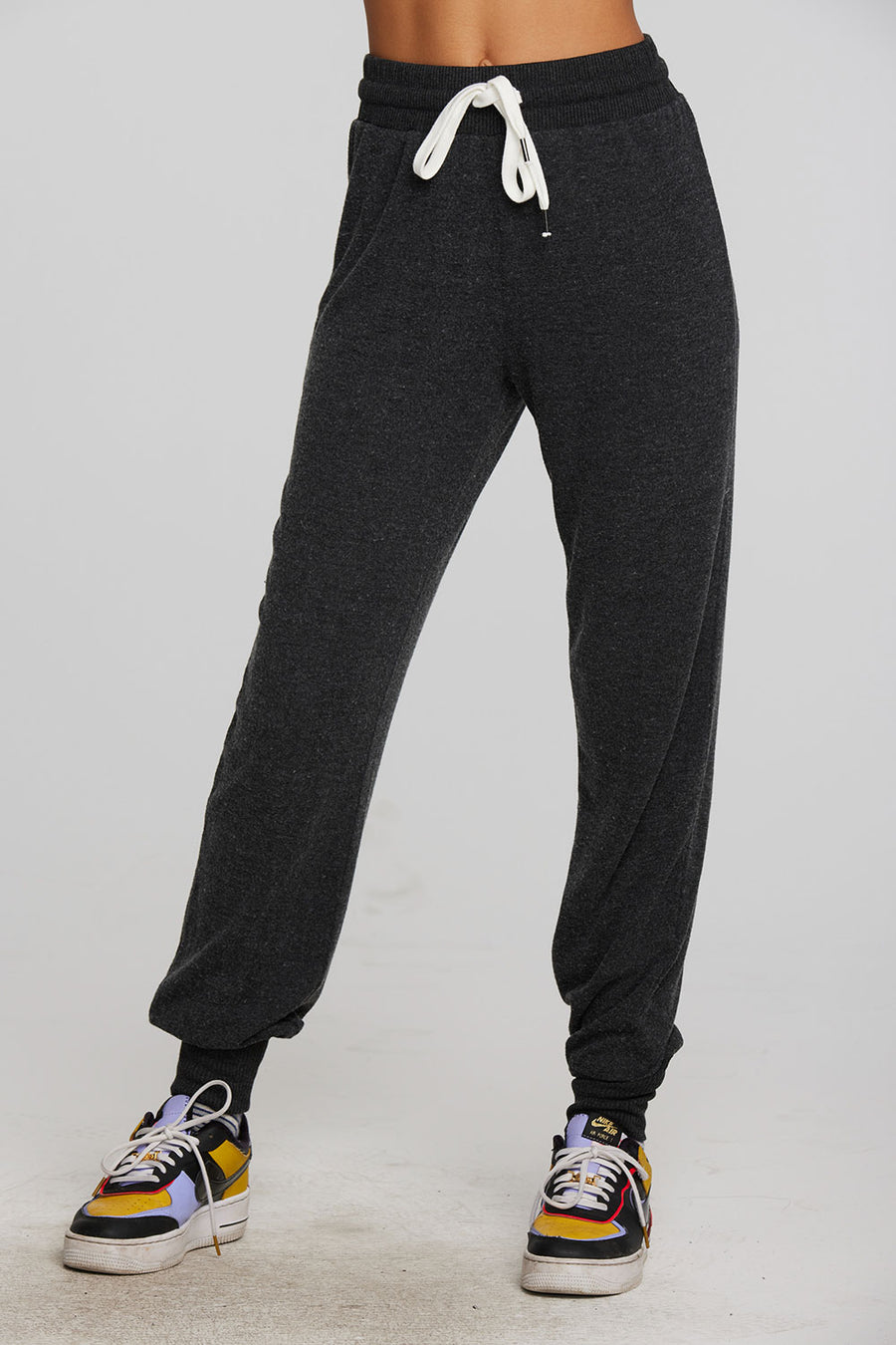 Recycled Bliss Knit Joggers with Rib Detail and Shoestring Tie Womens chaserbrand