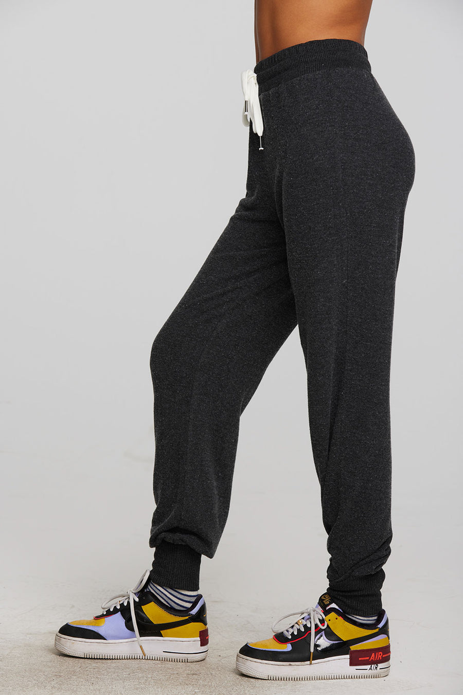 Recycled Bliss Knit Joggers with Rib Detail and Shoestring Tie Womens chaserbrand