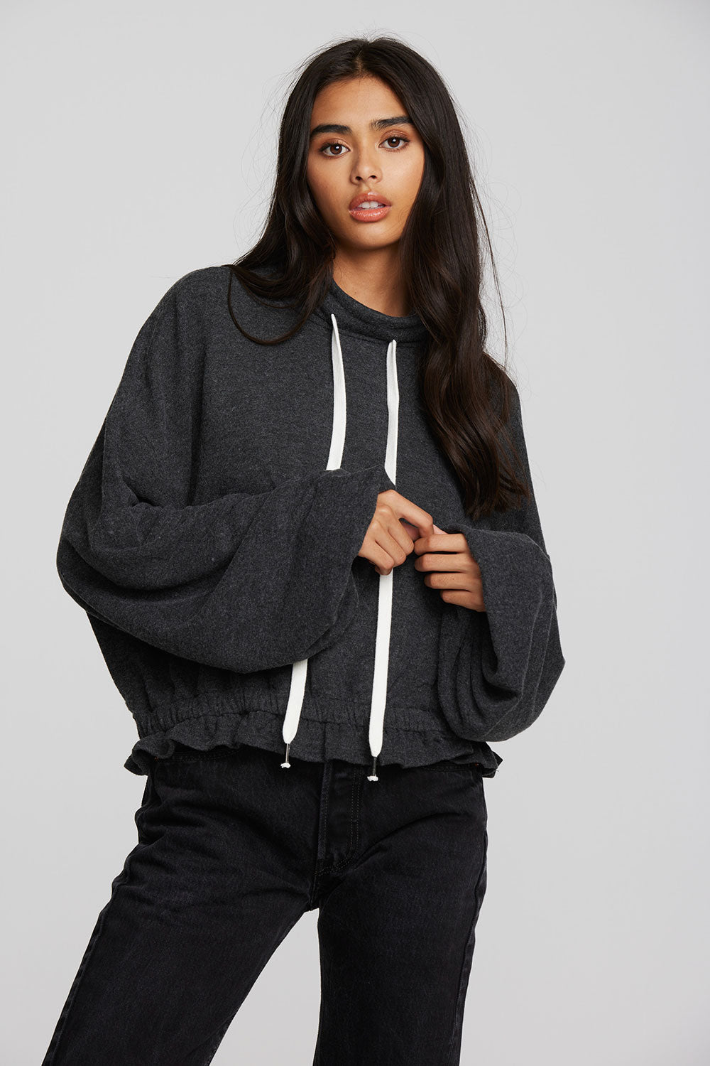 Recycled Bliss Knit Cropped Pullover with Elastic Waist & Sleeve Womens chaserbrand