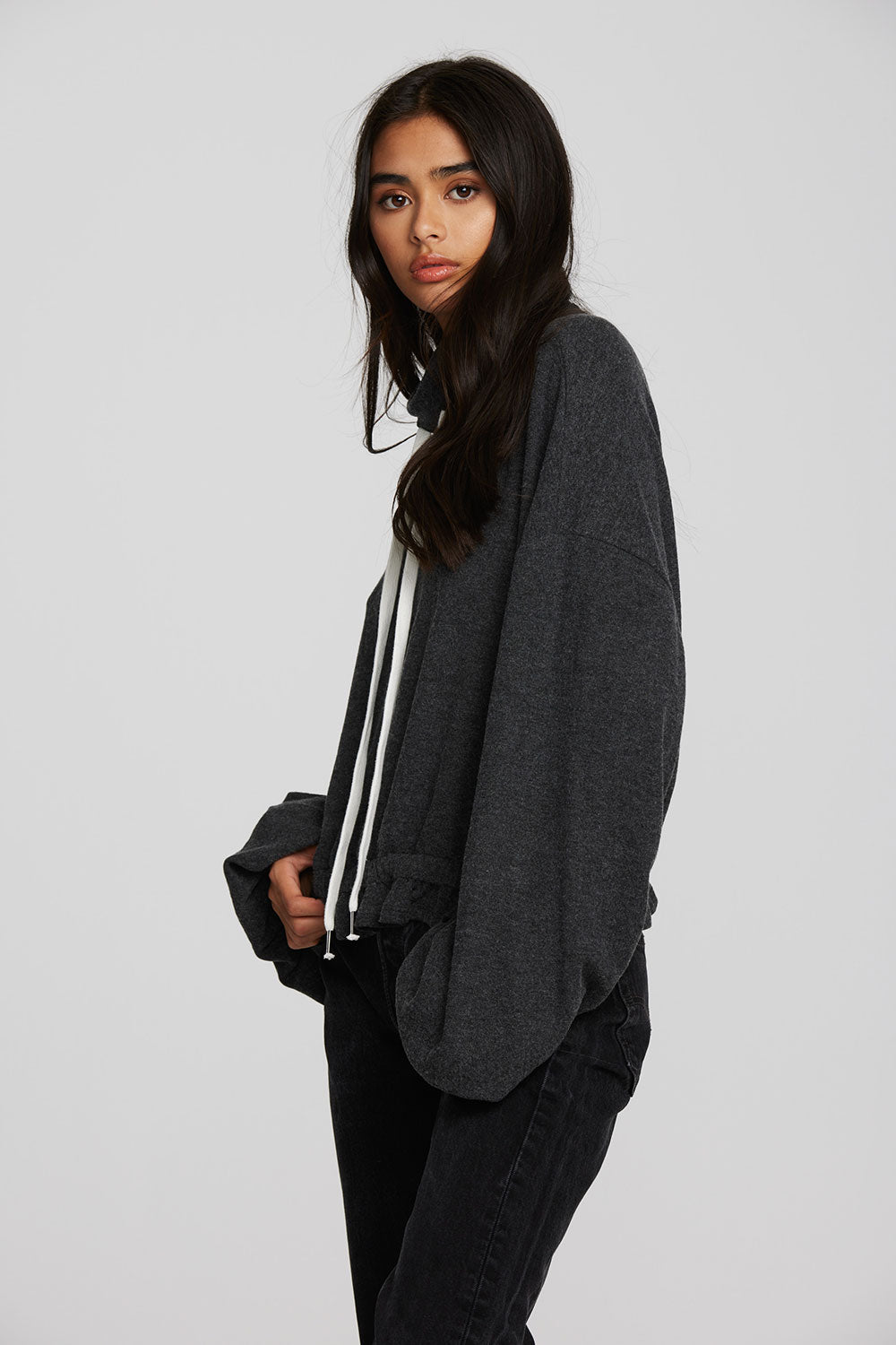 Recycled Bliss Knit Cropped Pullover with Elastic Waist & Sleeve Womens chaserbrand