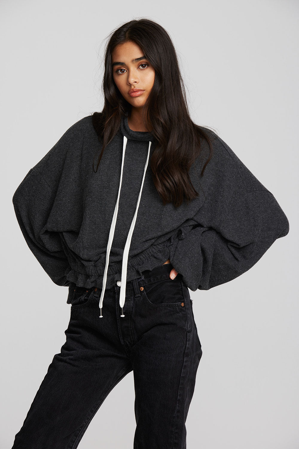 Recycled Bliss Knit Cropped Pullover with Elastic Waist & Sleeve Womens chaserbrand