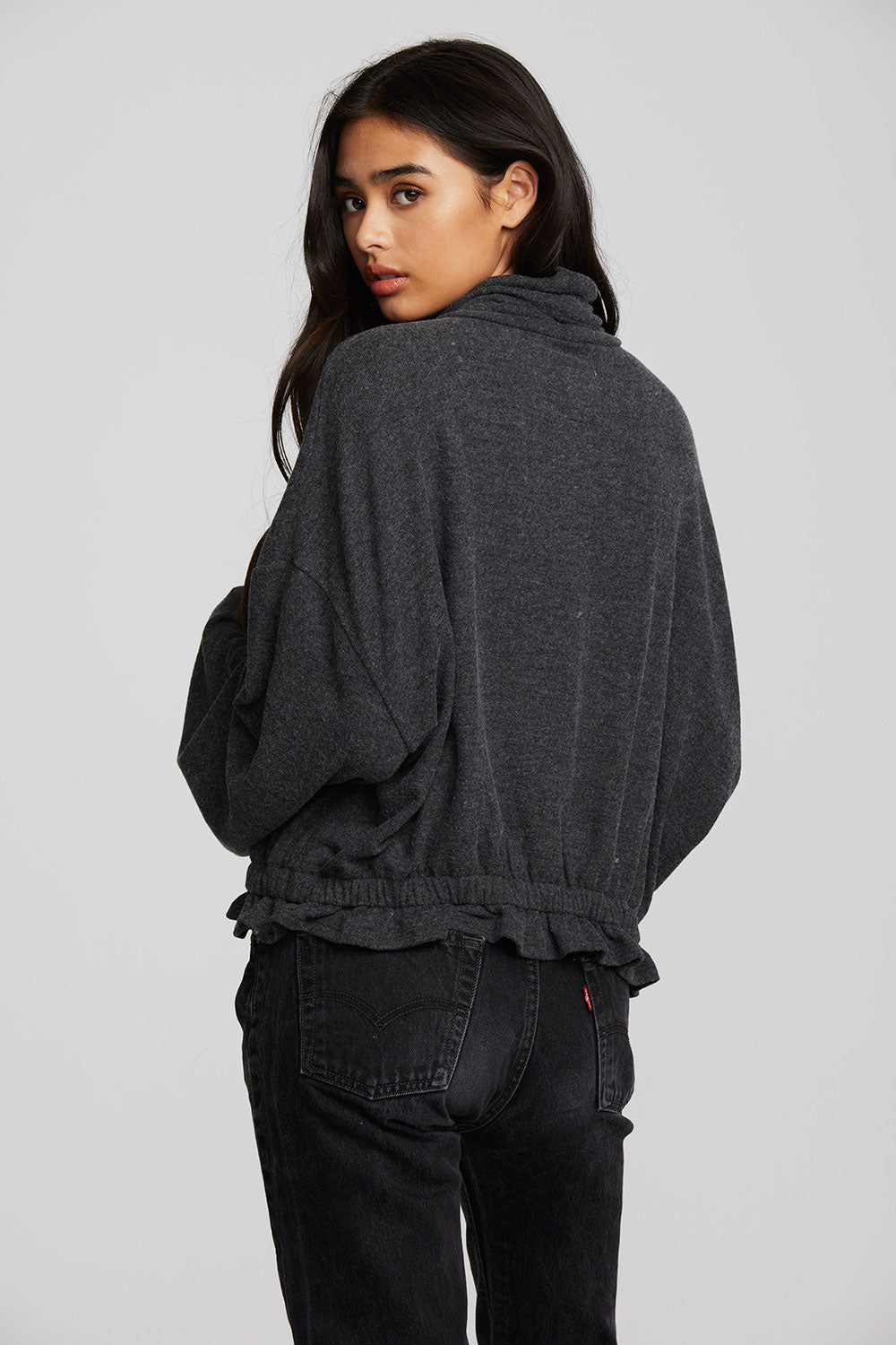 Recycled Bliss Knit Cropped Pullover with Elastic Waist & Sleeve Womens chaserbrand