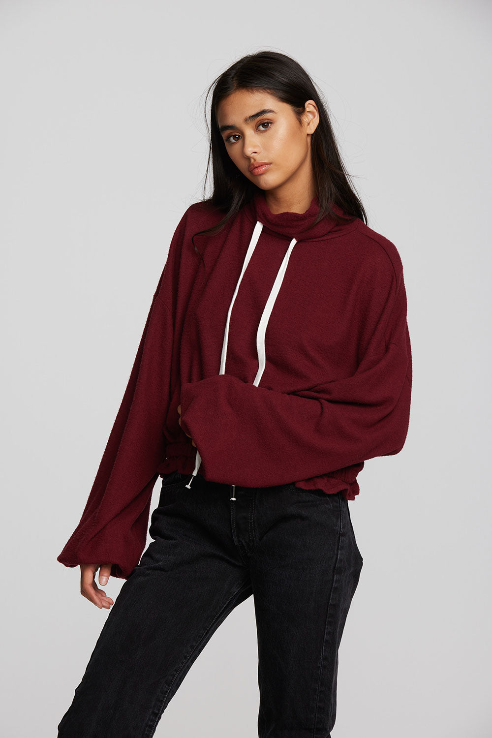 Recycled Bliss Knit Cropped Pullover with Elastic Waist & Sleeve Womens chaserbrand