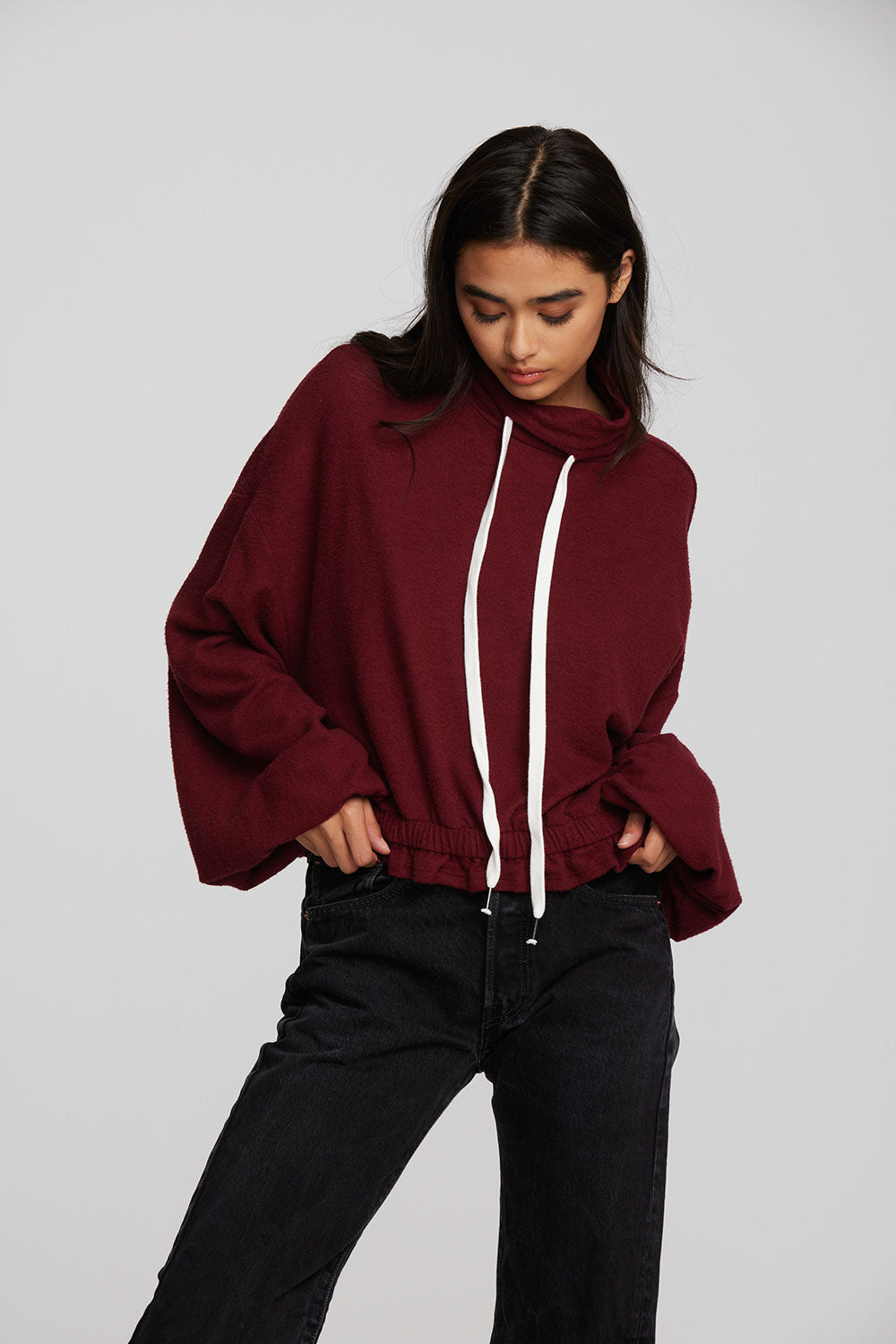 Recycled Bliss Knit Cropped Pullover with Elastic Waist & Sleeve Womens chaserbrand