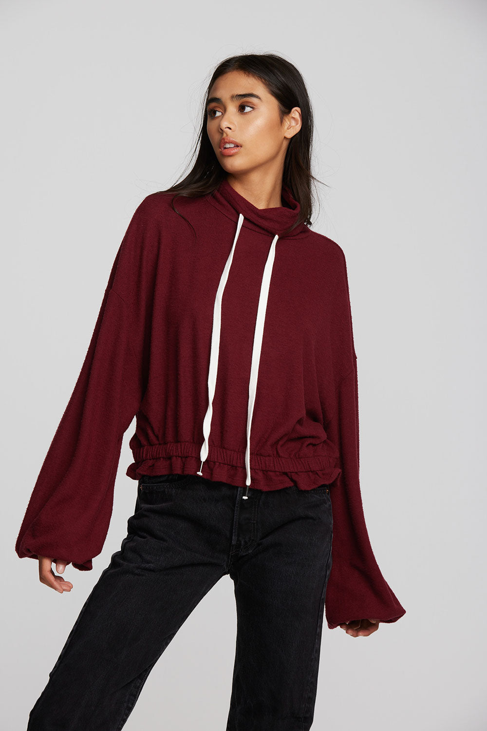 Recycled Bliss Knit Cropped Pullover with Elastic Waist & Sleeve Womens chaserbrand