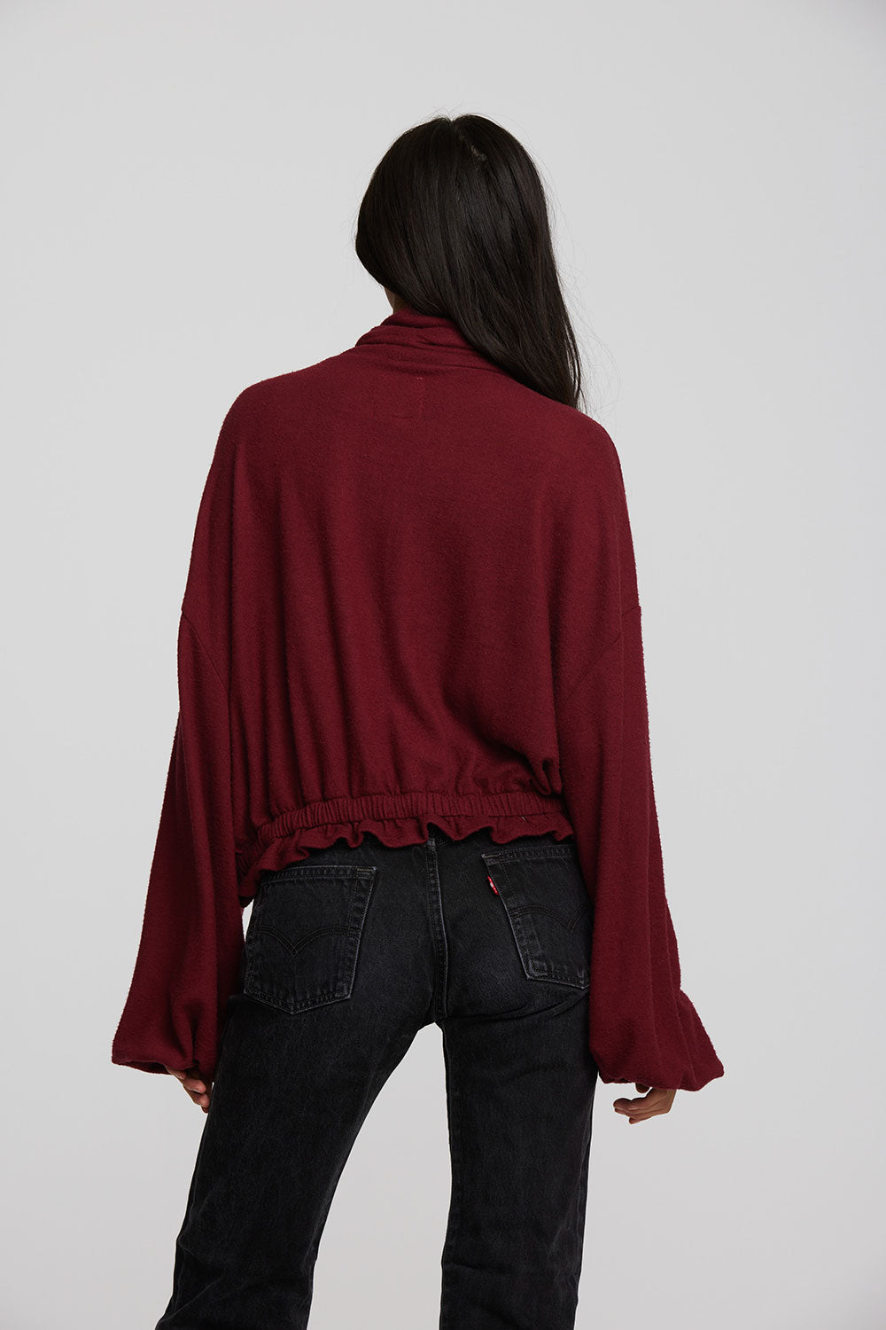 Recycled Bliss Knit Cropped Pullover with Elastic Waist & Sleeve Womens chaserbrand