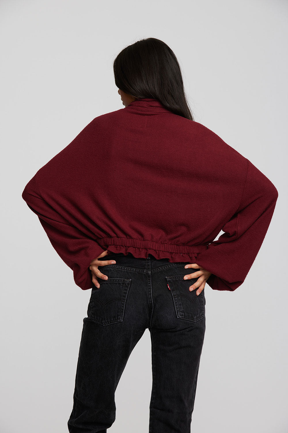 Recycled Bliss Knit Cropped Pullover with Elastic Waist & Sleeve Womens chaserbrand