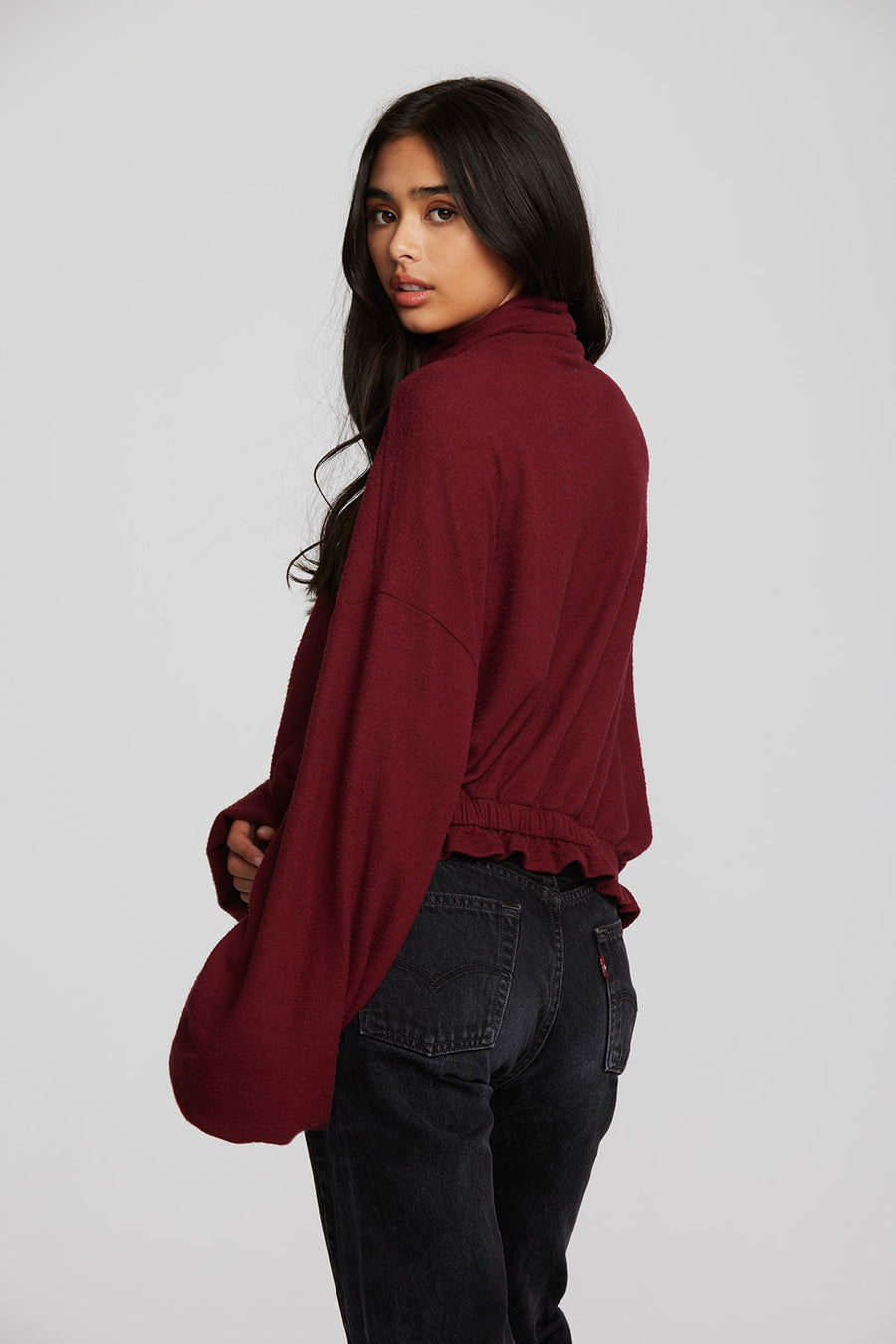 Recycled Bliss Knit Cropped Pullover with Elastic Waist & Sleeve Womens chaserbrand