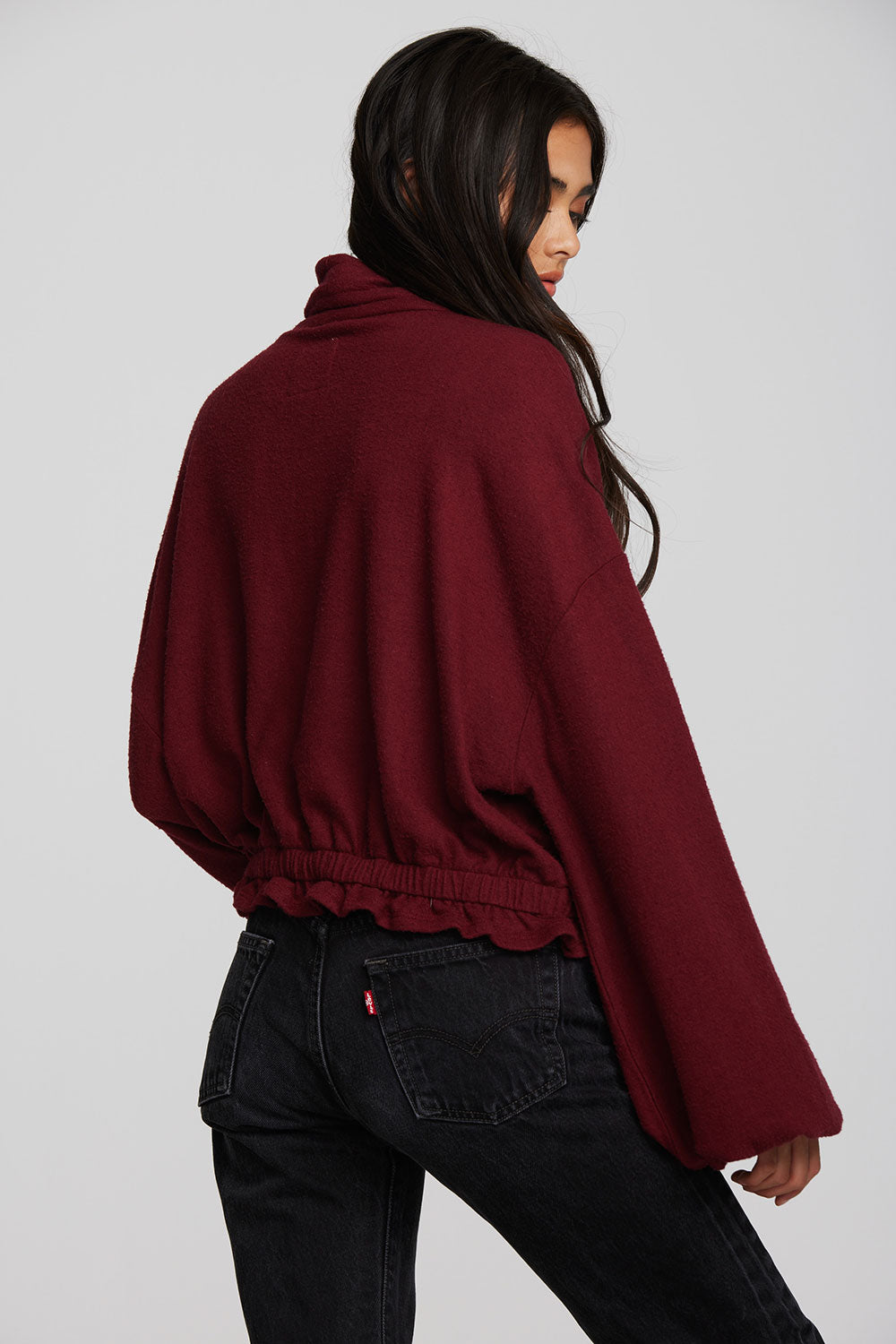 Recycled Bliss Knit Cropped Pullover with Elastic Waist & Sleeve Womens chaserbrand