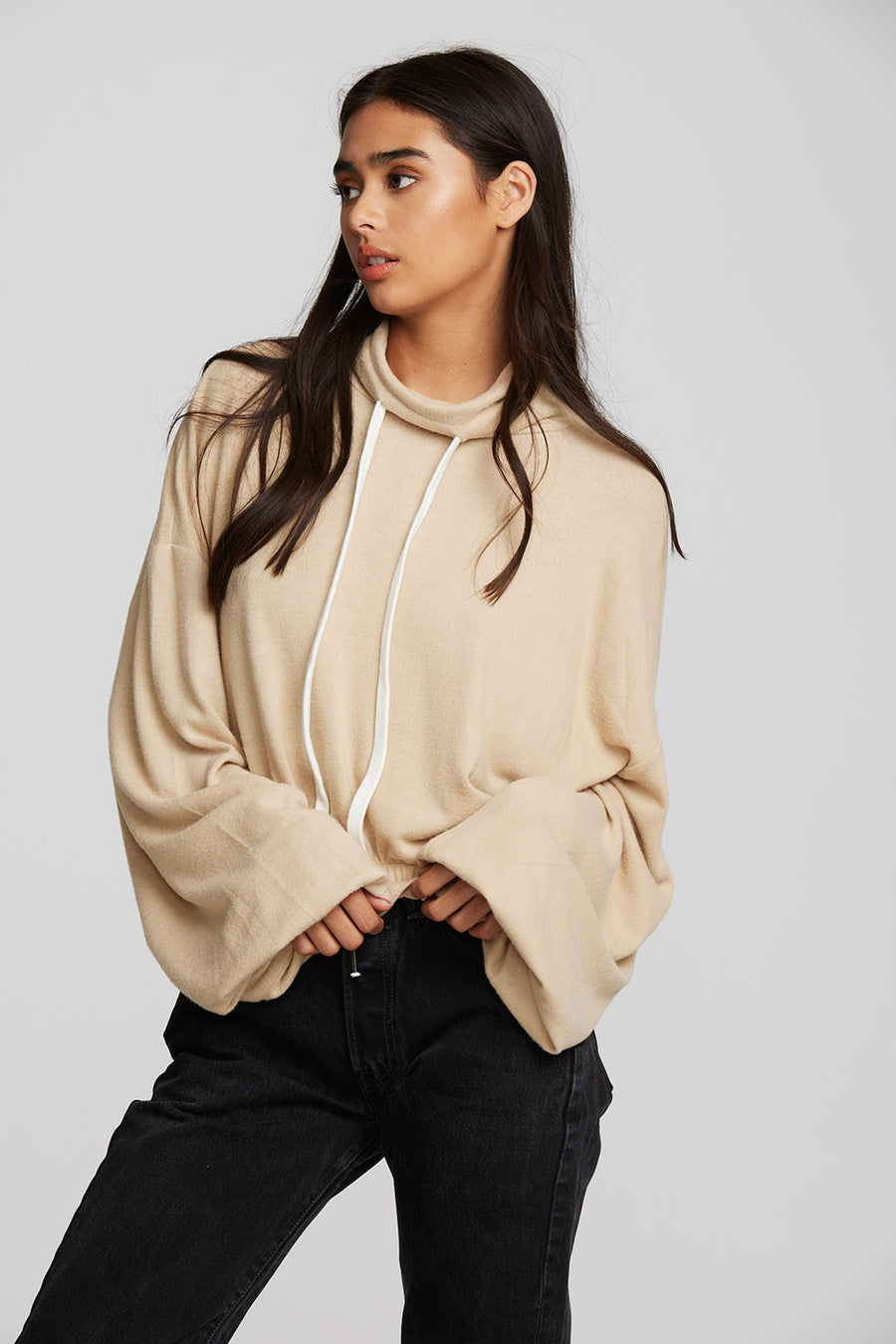 Recycled Bliss Knit Cropped Pullover with Elastic Waist & Sleeve Womens chaserbrand