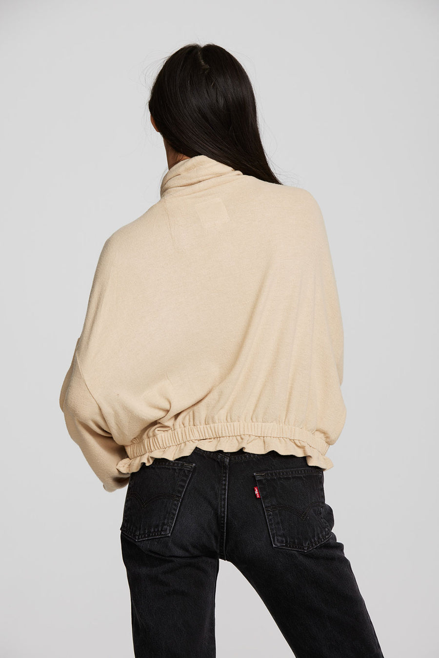 Recycled Bliss Knit Cropped Pullover with Elastic Waist & Sleeve Womens chaserbrand