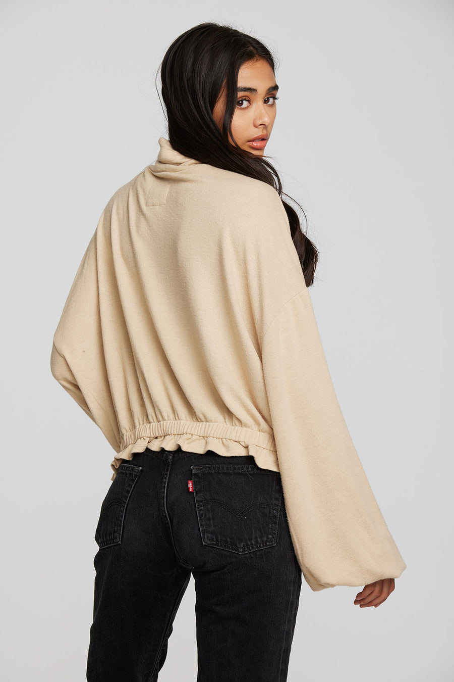 Recycled Bliss Knit Cropped Pullover with Elastic Waist & Sleeve Womens chaserbrand