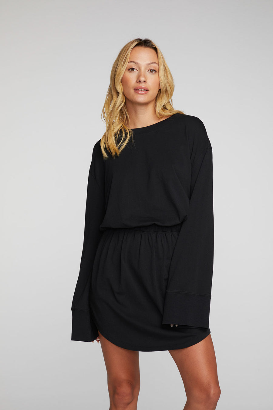 Cotton Jersey Mini Dress with Wide Sleeves Womens chaserbrand
