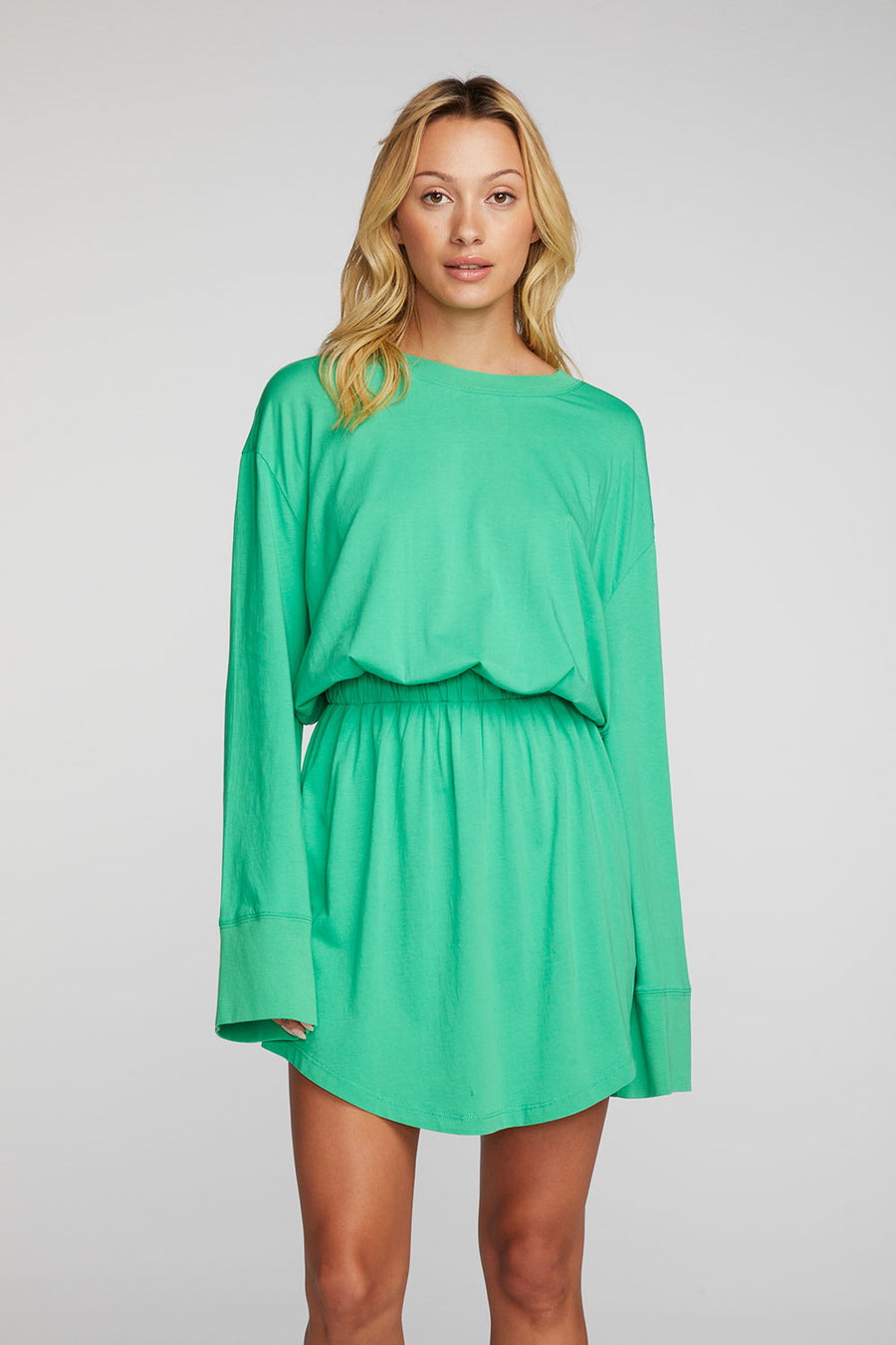 Cotton Jersey Mini Dress with Wide Sleeves Womens chaserbrand
