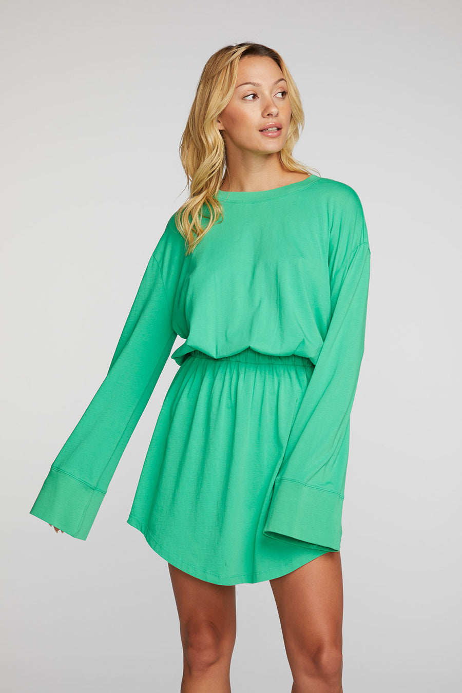 Cotton Jersey Mini Dress with Wide Sleeves Womens chaserbrand