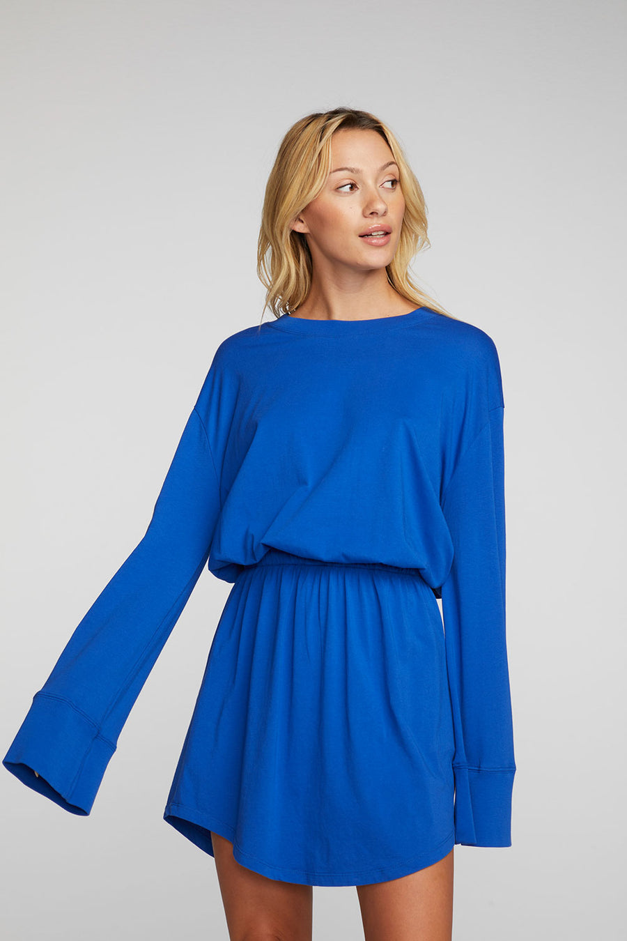 Cotton Jersey Mini Dress with Wide Sleeves Womens chaserbrand