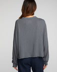 Gauze Jersey Long Sleeve Henley with Deconstructed Bottom Hem Womens chaserbrand