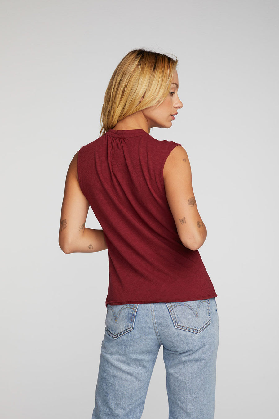 Gauze Jersey Snap Down Tank with Shirring Womens chaserbrand