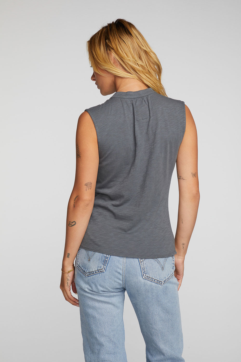 Gauze Jersey Snap Down Tank with Shirring Womens chaserbrand