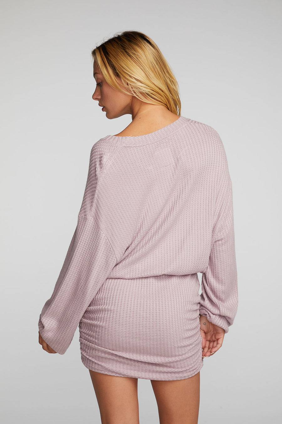 Thermal Waffle Mini Dress with Shirring Womens chaserbrand
