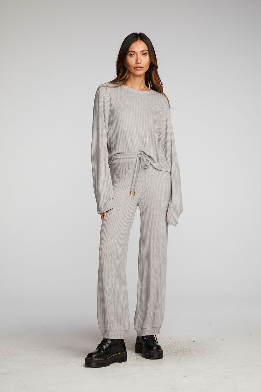 Thermal Waffle Cropped Long Sleeve Tee Womens chaserbrand