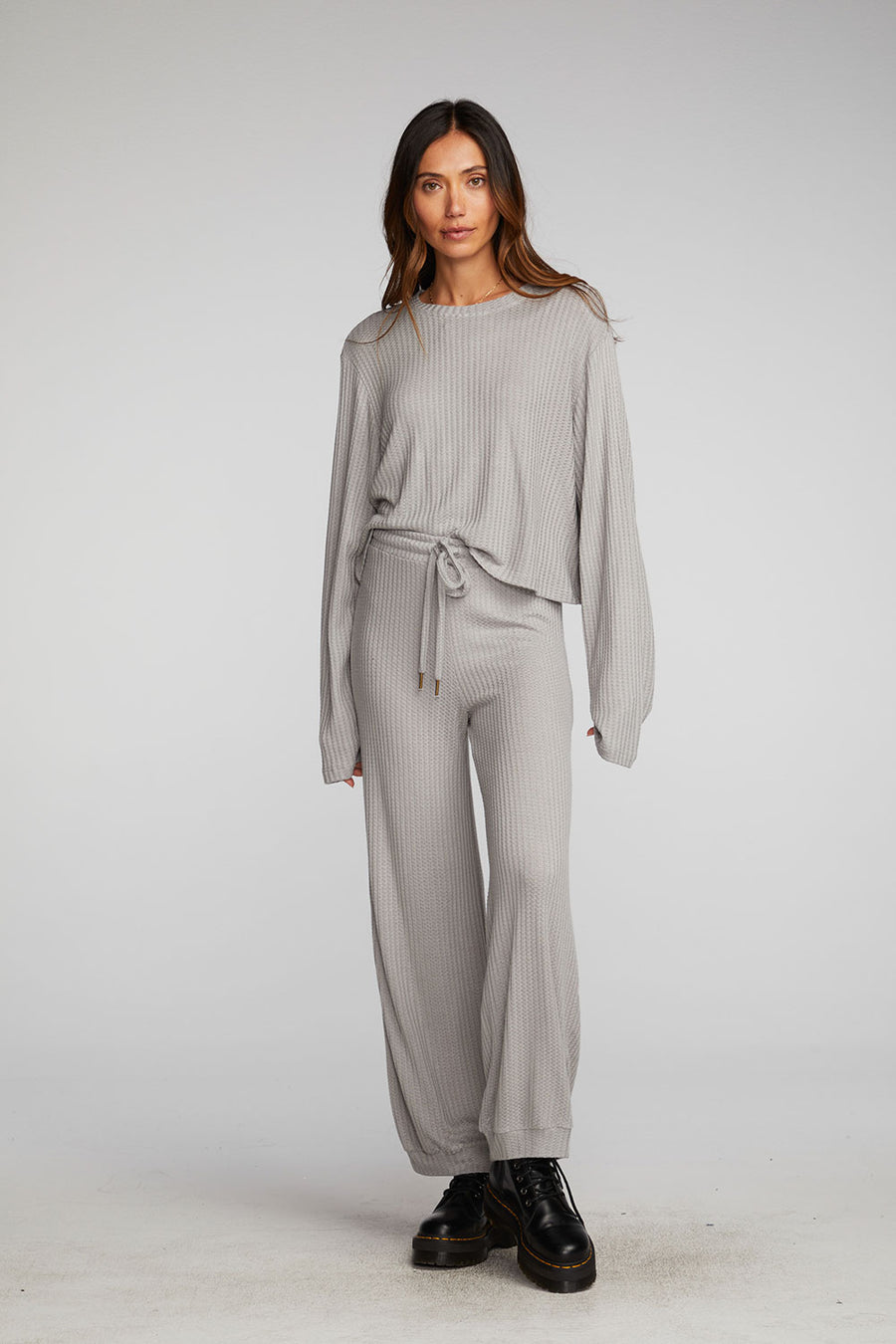 Thermal Waffle Cropped Long Sleeve Tee Womens chaserbrand