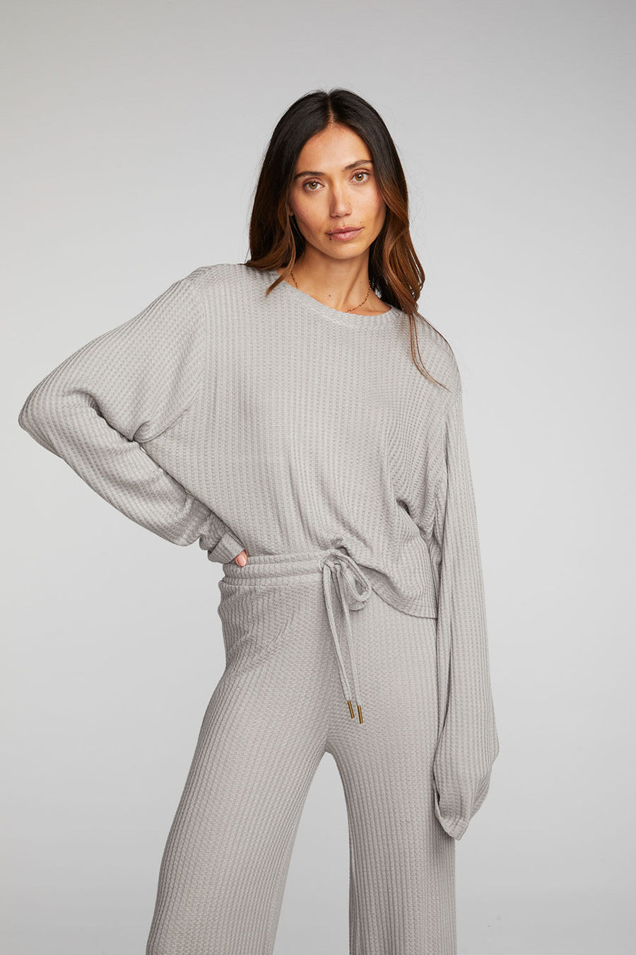 Thermal Waffle Cropped Long Sleeve Tee Womens chaserbrand