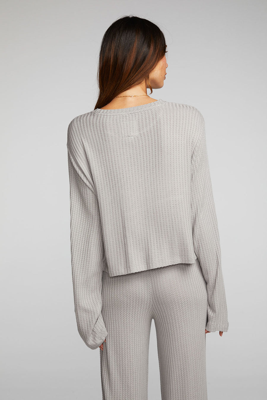 Thermal Waffle Cropped Long Sleeve Tee Womens chaserbrand