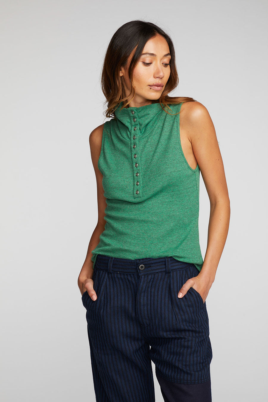 Triblend Rib Knit Button Down Tank Womens chaserbrand