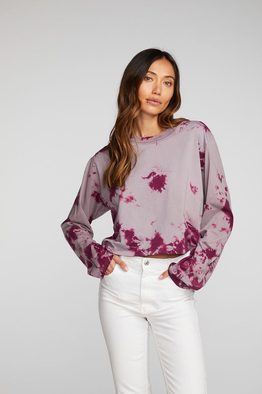 Cotton Jersey Cropped Long Sleeve Tee Womens chaserbrand