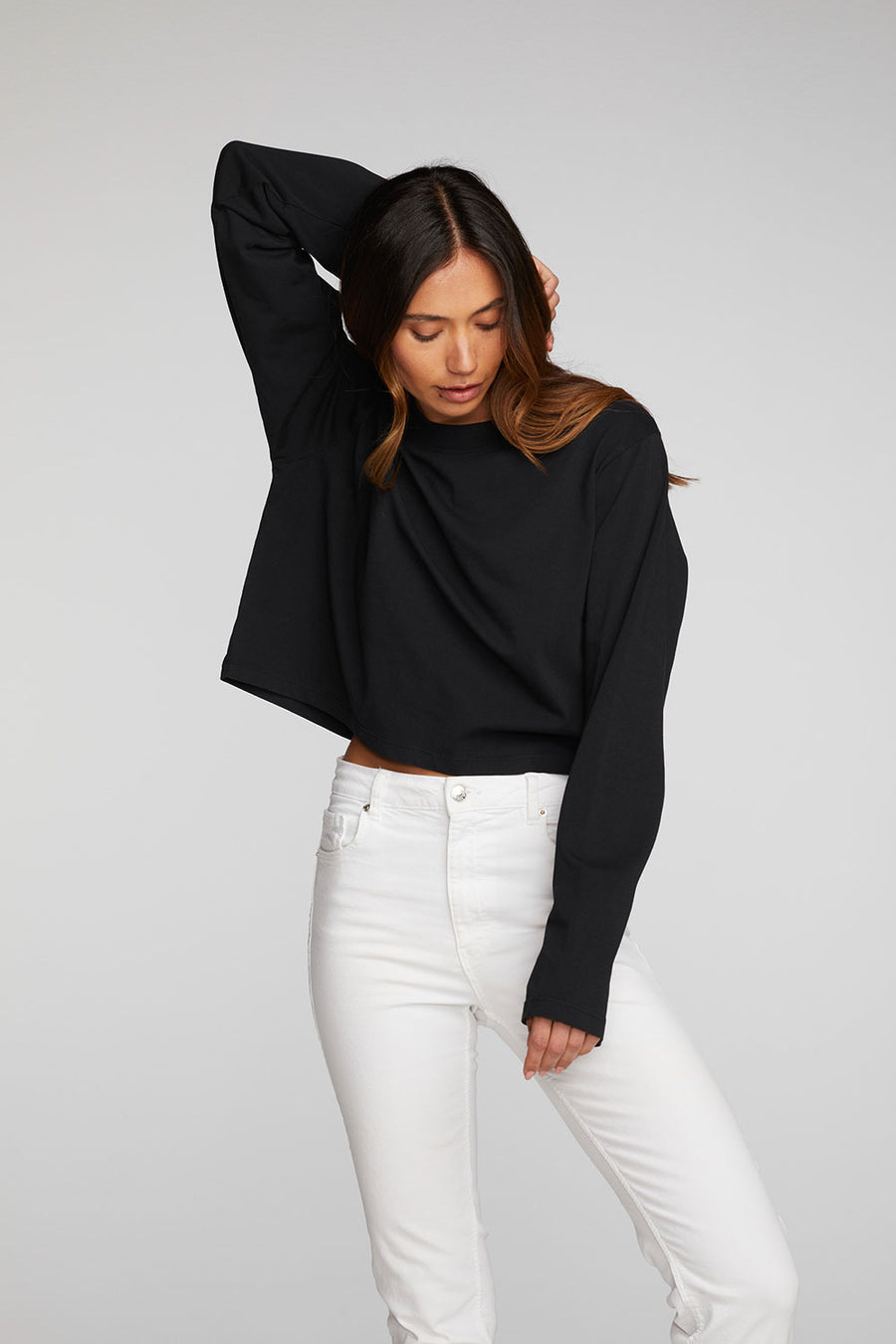 Cotton Jersey Cropped Long Sleeve Tee Womens chaserbrand