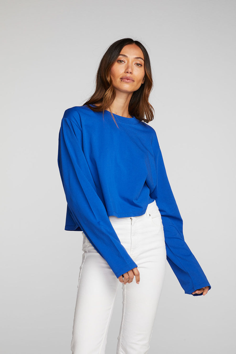 Cotton Jersey Cropped Long Sleeve Tee Womens chaserbrand