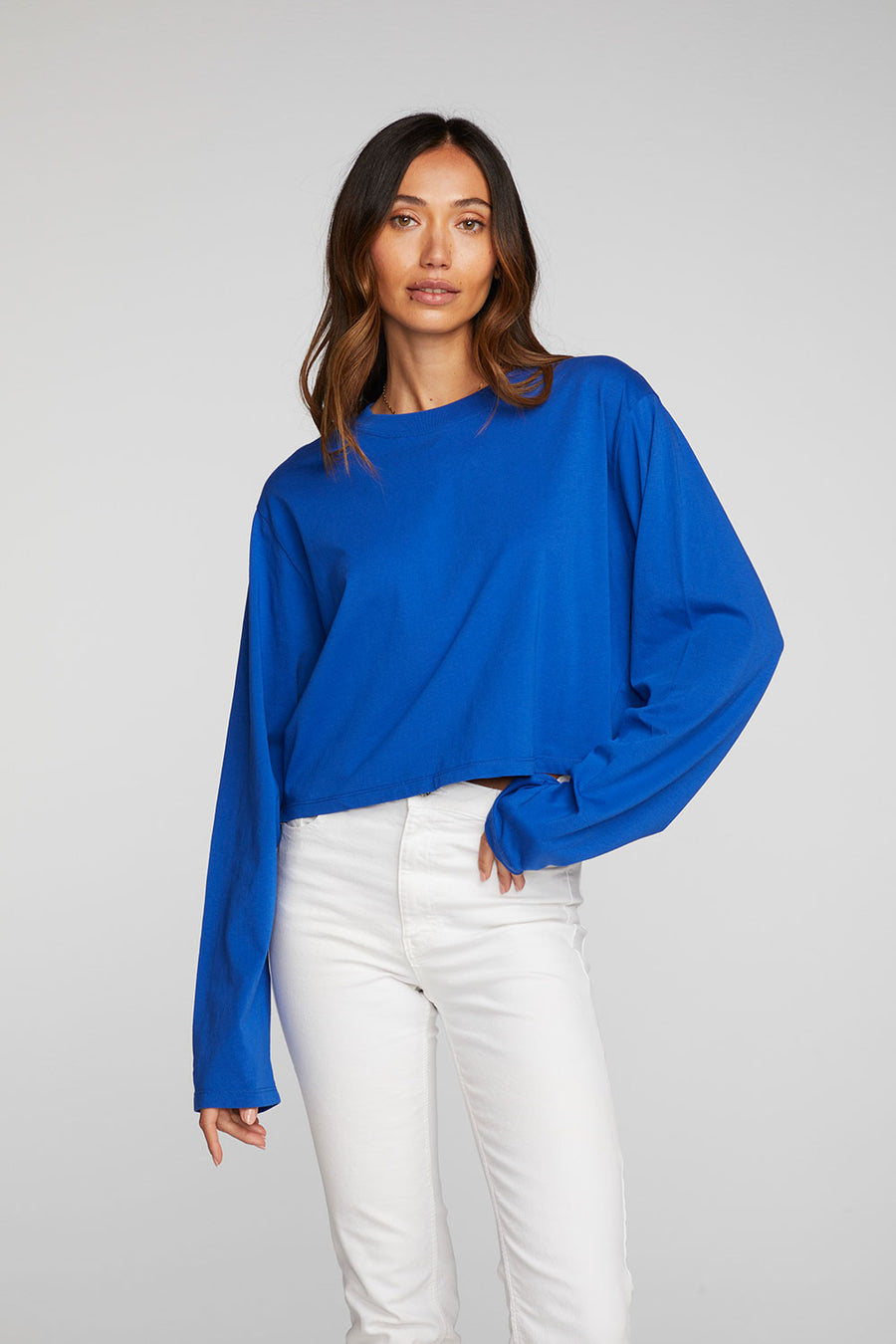 Cotton Jersey Cropped Long Sleeve Tee Womens chaserbrand
