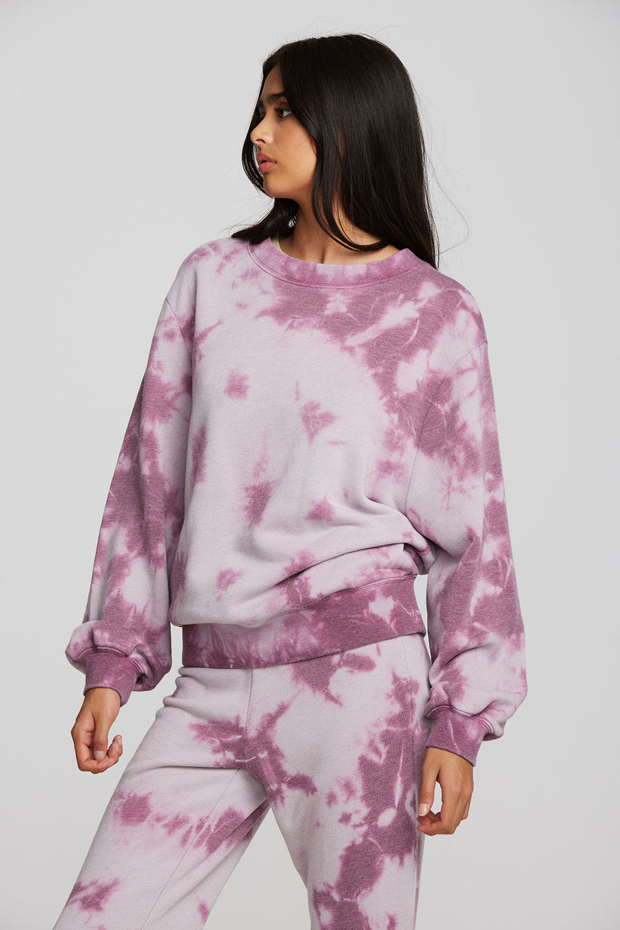 Zuma Cotton Terry Crewneck Pullover with Distressed Detail Long Sleeve Womens chaserbrand