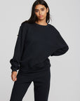 Zuma Cotton Terry Crewneck Pullover with Distressed Detail Long Sleeve Womens chaserbrand