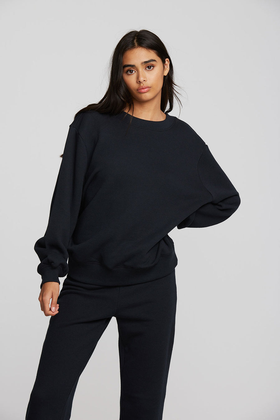 Zuma Cotton Terry Crewneck Pullover with Distressed Detail Long Sleeve Womens chaserbrand
