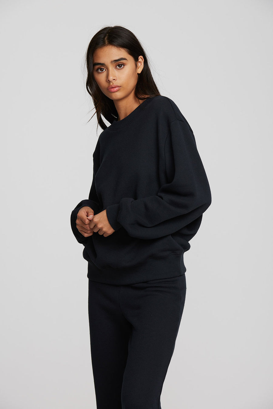 Zuma Cotton Terry Crewneck Pullover with Distressed Detail Long Sleeve Womens chaserbrand