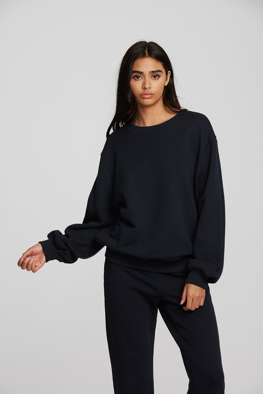 Zuma Cotton Terry Crewneck Pullover with Distressed Detail Long Sleeve Womens chaserbrand