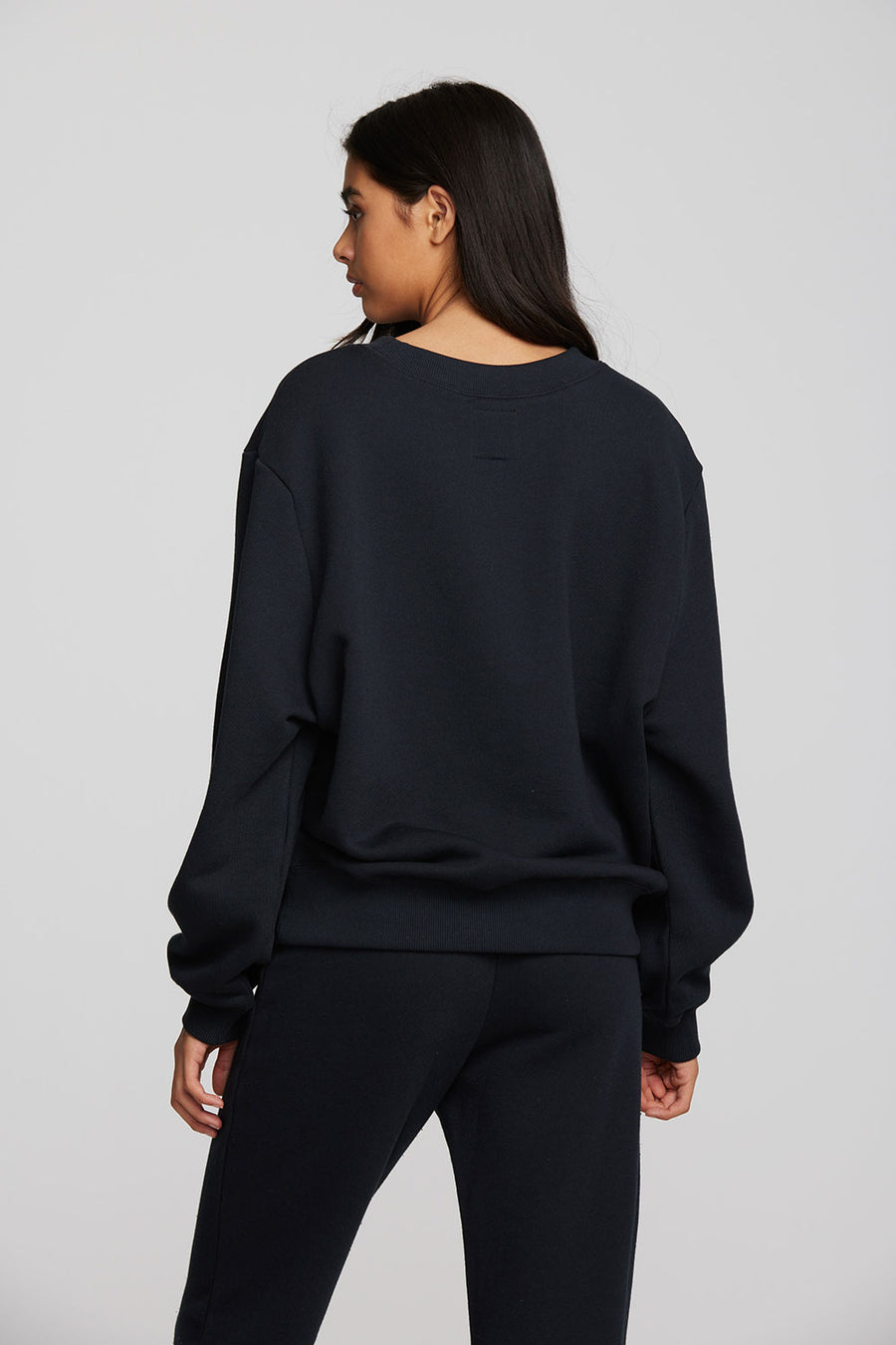 Zuma Cotton Terry Crewneck Pullover with Distressed Detail Long Sleeve Womens chaserbrand