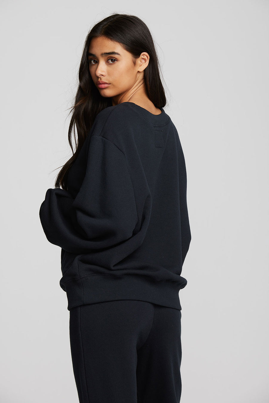 Zuma Cotton Terry Crewneck Pullover with Distressed Detail Long Sleeve Womens chaserbrand
