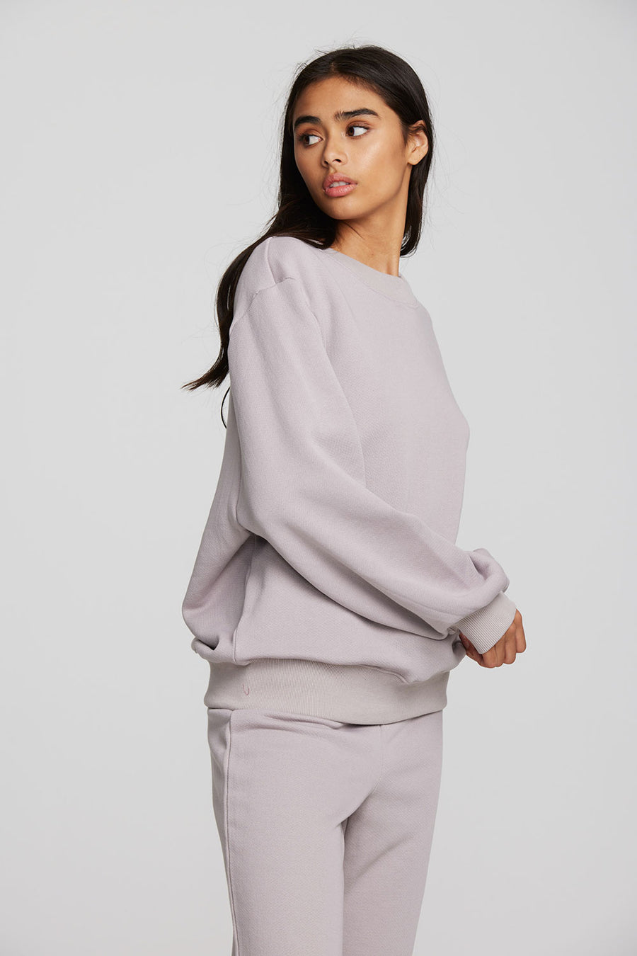 Zuma Cotton Terry Crewneck Pullover with Distressed Detail Long Sleeve Womens chaserbrand