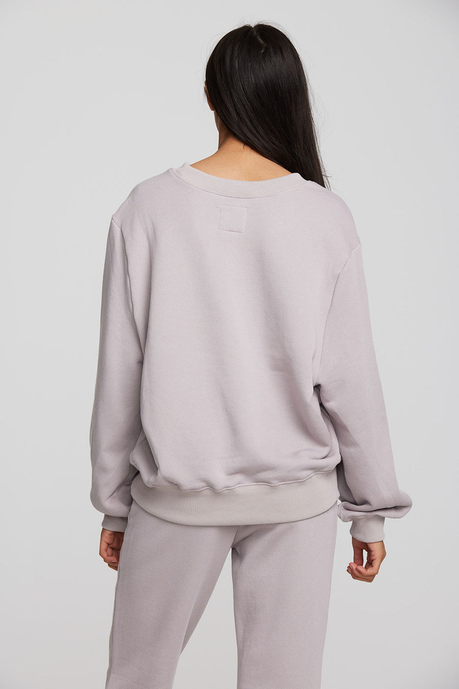 Zuma Cotton Terry Crewneck Pullover with Distressed Detail Long Sleeve Womens chaserbrand