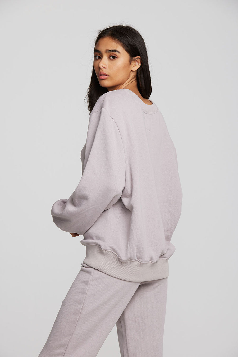 Zuma Cotton Terry Crewneck Pullover with Distressed Detail Long Sleeve Womens chaserbrand