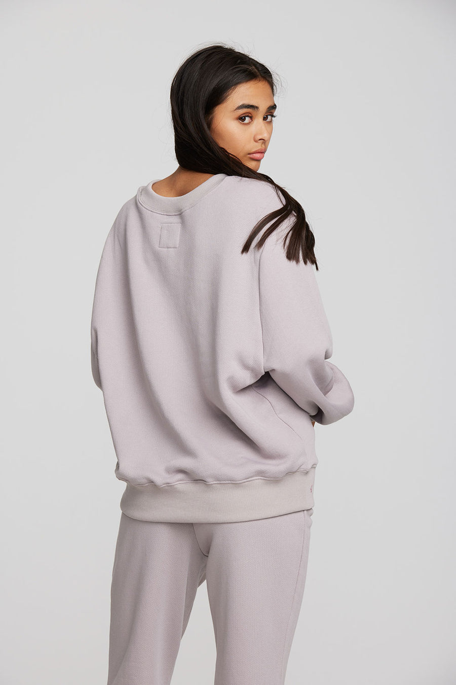 Zuma Cotton Terry Crewneck Pullover with Distressed Detail Long Sleeve Womens chaserbrand
