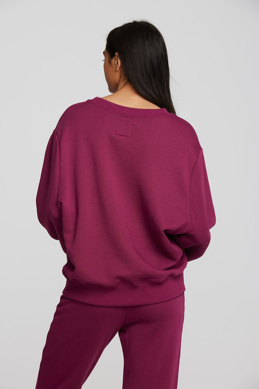 Zuma Cotton Terry Crewneck Pullover with Distressed Detail Long Sleeve Womens chaserbrand