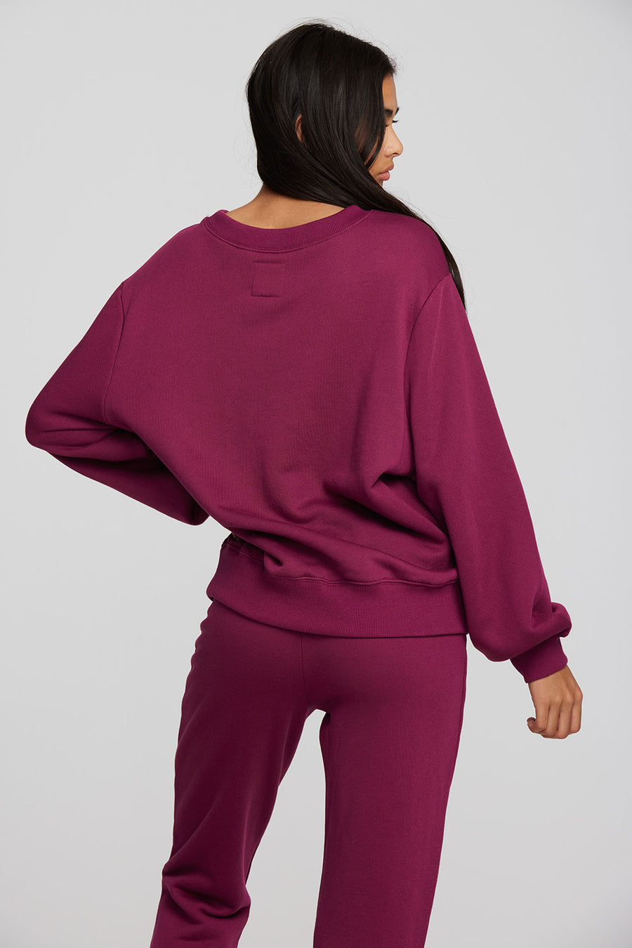 Zuma Cotton Terry Crewneck Pullover with Distressed Detail Long Sleeve Womens chaserbrand