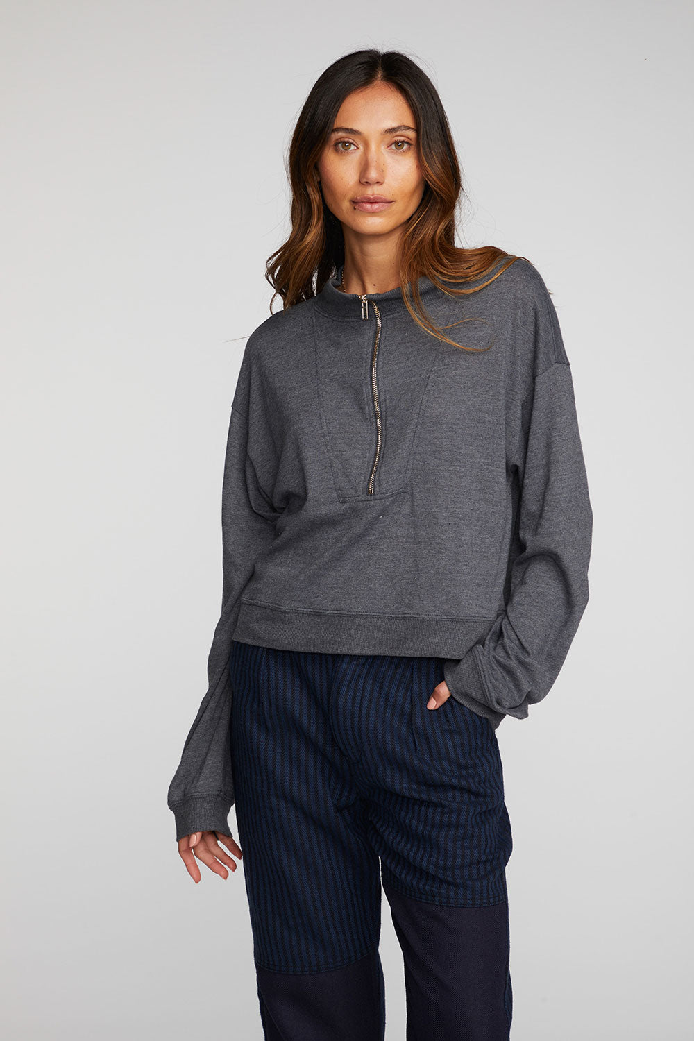 Triblend Half Zip Pullover with Rib Womens chaserbrand