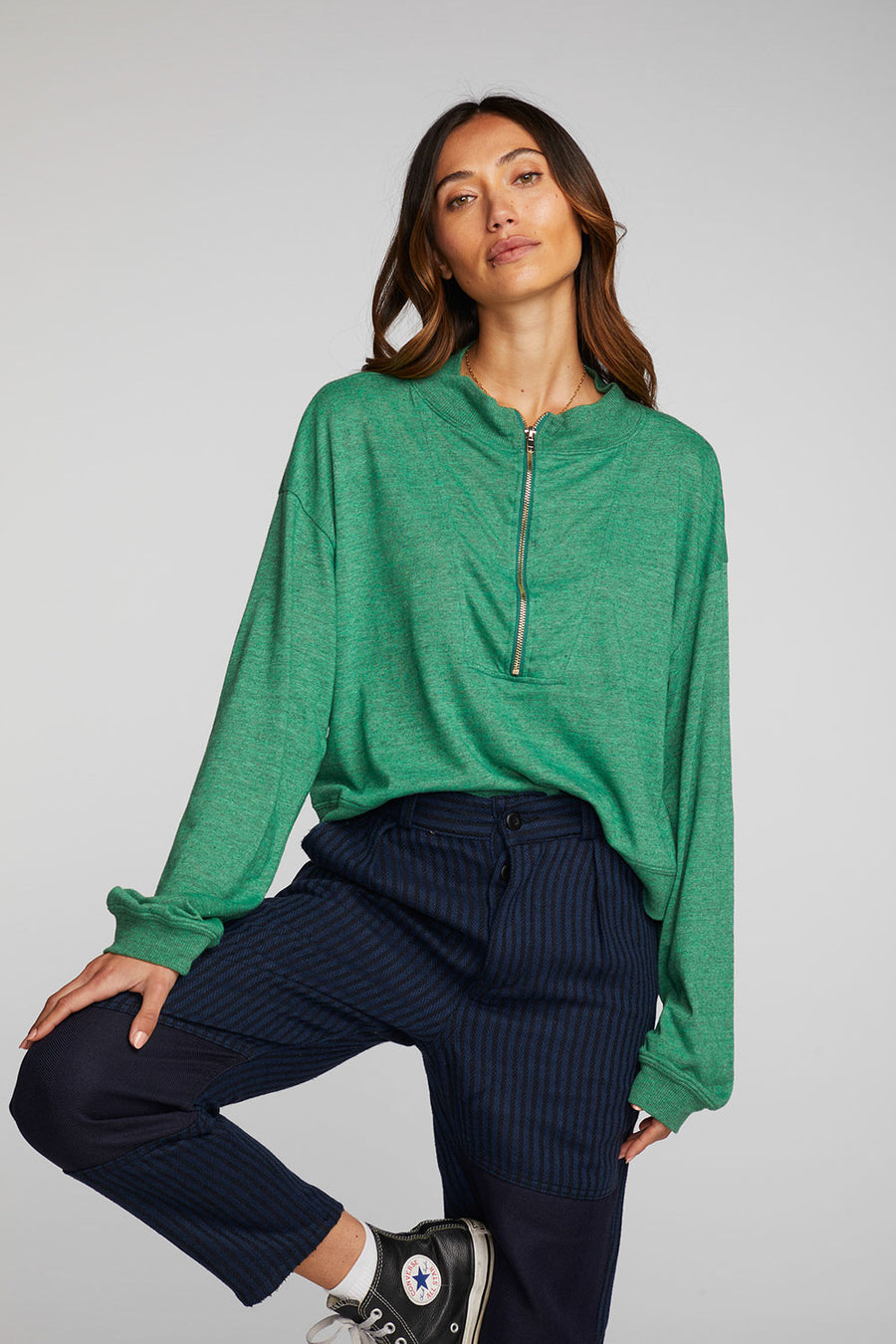 Triblend Half Zip Pullover with Rib Womens chaserbrand